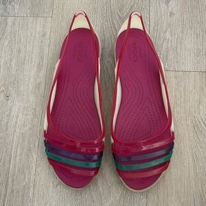 CROCS Womens Jelly Flats Size 10 Wide Cream Magenta Colorful Open Toe Comfort